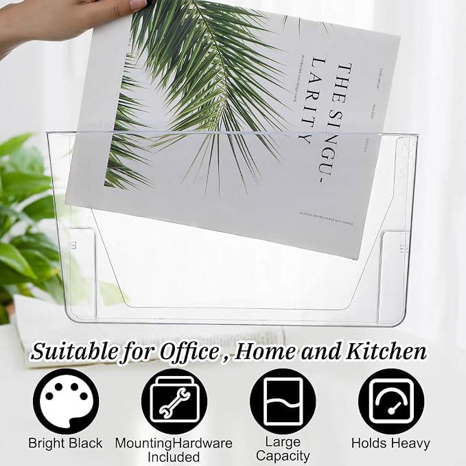 Tenceur 12 Pcs Plastic Single Pocket Wall Mount File Holder with Double Sided Adhesive Tape and Screws Wall File Hanging Folder Letter Paper Mail Organizer for Office Home Classroom (Clear) - Image 4