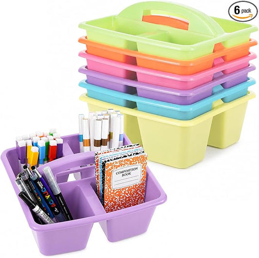 gisgfim 6 Pack Plastic Classroom Caddy with 4-Compartments Plastic Storage Caddies with Handle 4 Compartments Table Caddy Organizer Versatile Table Caddies for Classroom Office, Colorful by gisgfim