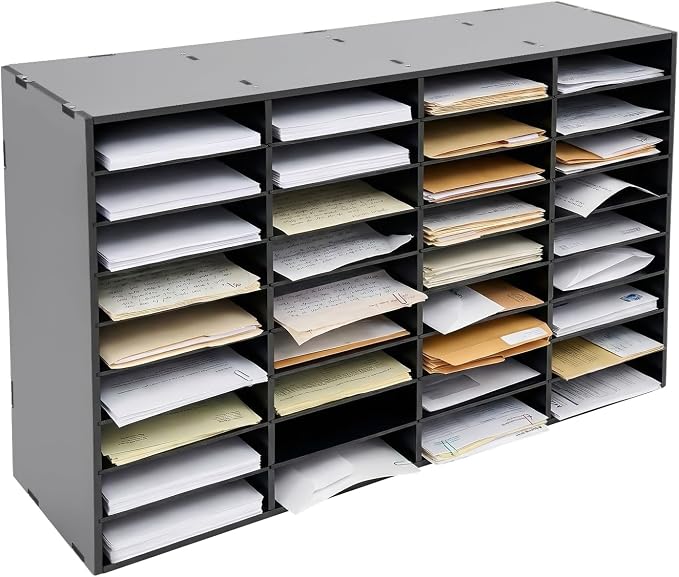 Literature Organizer 36 Slots Desk File Literature Sorter Mailbox Sorter Paper and Mail Organizer Desktop Paper Storage Holder for Home, Office and Classroom (39.4 * 11.8 * 24in, Black) by Unknown