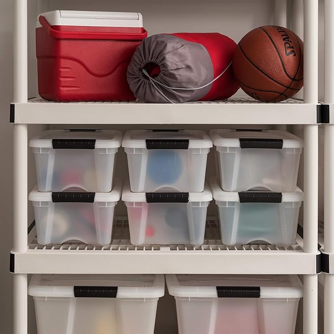 IRIS USA 6-Pack 13 Quart Storage Bins with Lids, Pearl | Conceals contents for a clean look. Ideal for shoes, photos, documents, and small essentials. Nestable design saves space - Image 5