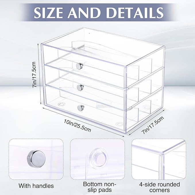 2 Pack 3 Drawer Washi Tape Organizer Plastic Washi Tape Storage Cube Organizer Box 10 x 7 x 6.8 Large Capacity Clear Storage Drawer Holder for Art Craft Embellishments Jewelry Makeup - Image 3