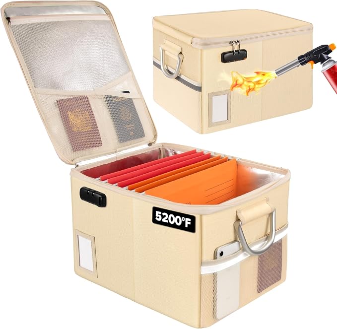 TOMKID 5200°F Fireproof Document Box, Fire Important Document Organizer with Lock, Upgraded Heat Insulated Filing Storage Cabinet Office Organization (5200°F Fireproof Box, Off-white) by Aobteeny