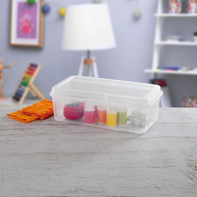 Sterilite 12-Pack FlipTop Stackable Rectangular Storage Bin with Hinging Lid, Clear | Bin with Hinged Lid, Stackable Multipurpose Organizer for Art & Craft Supplies, Accessories, Photos & CDs, Home or Office Use - Image 7