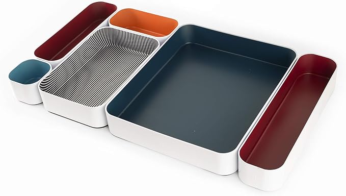 Three by Three Seattle Metal Drawer Organizer Tray Set, 6-Pc (Berry Mix) | Deep 2" food-safe colorful metal bins; soft non-scratch base; kitchen, vanity, bathroom & office drawer storage - Image 4
