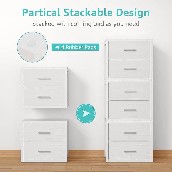 BOLUO Stackable Storage Drawers Closet Organizers and Storage Fabric White 2 Drawer Dresser for Bedroom 2 Packs Modern - Image 5