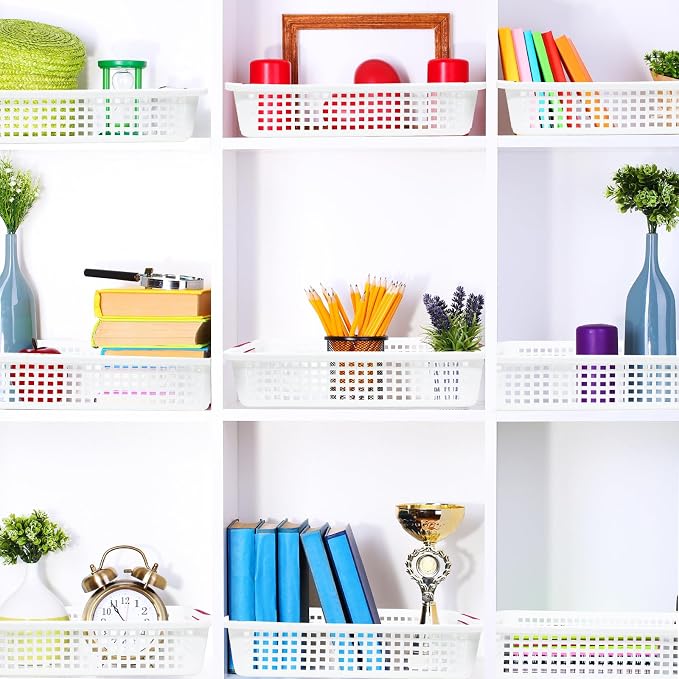 8 Pack Classroom Storage Baskets 15''x10''x3'' Large Plastic Classroom Paper Trays with Handle Letter Size A4 Paper Toy Basket Turn in Trays for Library, Office Desk Drawer Organizing (8, White) - Image 7