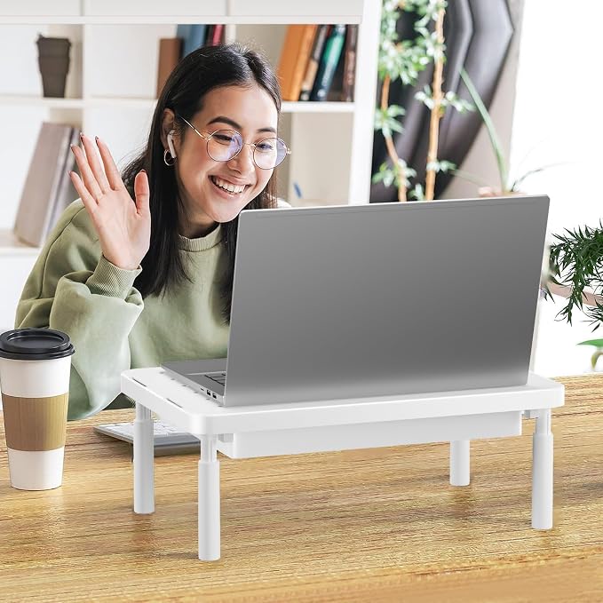 WALI Computer Monitor Stand with Storage, Monitor Riser 3 Height Adjustable | Laptop Riser with Airflow Vents, Desk Organizer for Computer, Printer, Notebook (PTT002-W), 1 Pack, White - Image 8