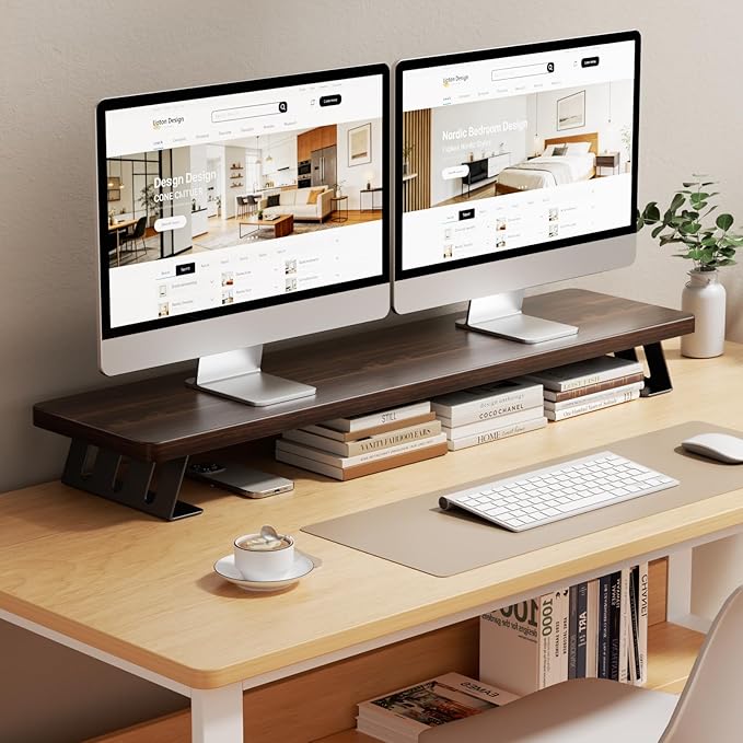 Monitor Stand Riser, 39 Inch Large Wood Monitor Stands for 2 Monitors | Desk Monitor Riser for Computer/Laptop/Printer/TV, Stand Riser up to 220 lbs - Image 7