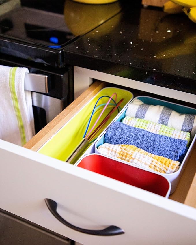 Three by Three Seattle Metal Drawer Organizer Tray Set, 5-Pc, 2" (Assorted) | Deep 2" food-safe metal bins; soft non-scratch base; perfect for kitchen utensils, tools & bulkier drawer items - Image 6