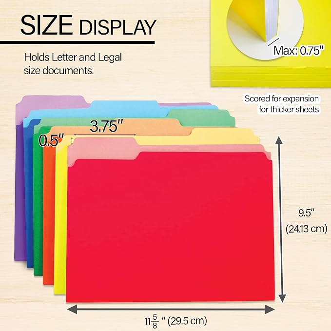 BAZIC Products Assorted Color File Folder, 1/3-Cut Tab, Letter, 100 Ct Box | staggered tabs, Fit standard file drawers and cabinets - Image 2
