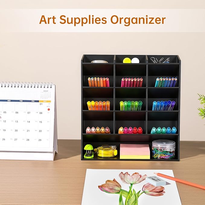 BEYGORM Acrylic Vertical Marker Organizer for 150 Markers, Desk Orgaizer | 13 Compartments Clear Angled Pen & Pencil Holder, Large Stationery & Art Supply Storage for School (10.2 x 9.8 x 4 Inch) - Image 4