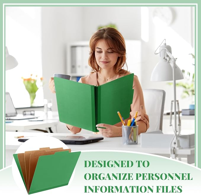 Skyygemm 48 Pcs Classification Folder Letter Size, 3 Divider File,Green | Back to School Supplies, Pressboard File with Fastener, Expanding Organizer Bulk for School Teacher, Office Employee, Staff - Image 6