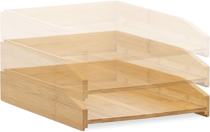 Relaxdays Document Filing Tray, Stackable, DIN A4 Letter Rack, Office, Desk, Bamboo, 6x25x33 cm, Natural - Image 6