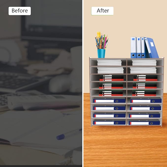 Desktop Organizer, Vertical Desktop Sorter, Literature Organizer Sorter Paper Organizer Storage File Sorter Mail Center Magazine Holder, Classroom Mailbox Paper Storage (18 Compartment-White), Blue - Image 5