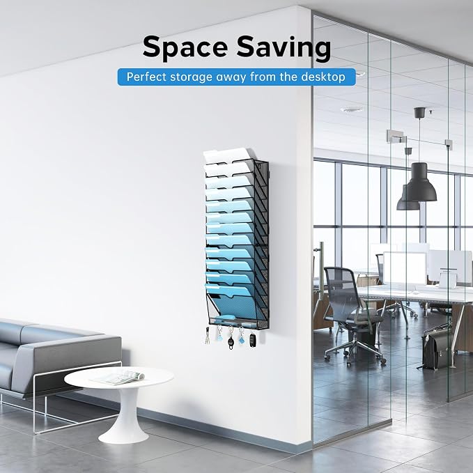 13-Tier Hanging Wall File Organizer with Hooks, 2 Pack | Mesh Wall File Holder, Mail Organizer Wall Mounted for Papers, Documents, Folders and Magazines in Home Office, Classroom - Image 6