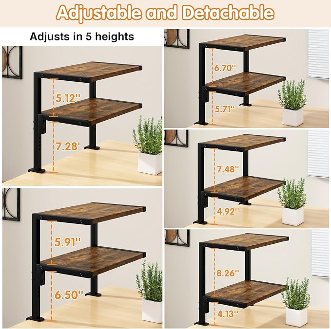 IBUYKE Clamp on Desk Organizer Shelf,Desk Extender Shelves TMZ007H | 12.9 inches,2-Tier Adjustable Storage Shelves, Above or Below Desk, for Desktop Accessories,Brown - Image 5