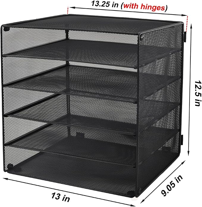 5 Slot Mesh Desk Organizer Tray, File Paper Letter Folder Holder Desktop Paper Sorter Mail Organization Rack Storage Accessories, for Office Home School Classroom, Black - Image 2