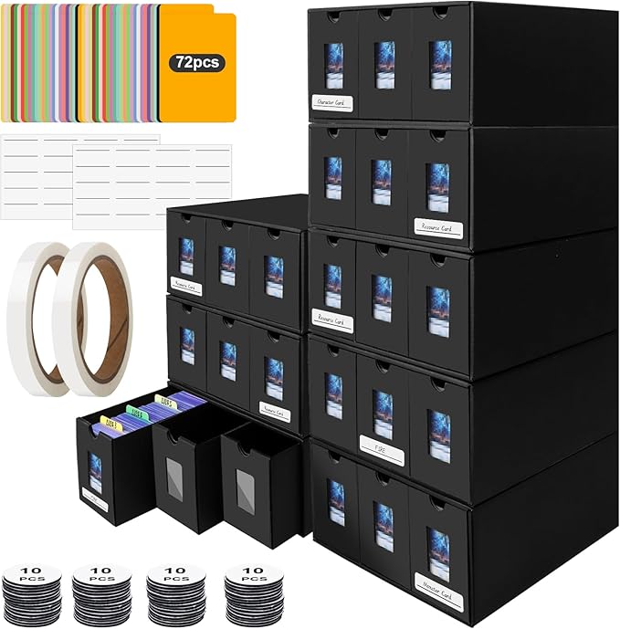 Card Storage Box,14400+ Trading Card Storage 2700+ Toploader Card Storage Box for Commander Display,with 72 Dividers, Labels & Tapes,Fit for TCG, MTG by HIMOMO