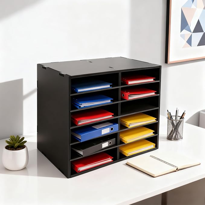 12 Compartment Adjustable Desktop Literature Organizer Mail Sorter | Thickened PVC Construction, 110Lbs Load Capacity, Removable Dividers, Easy Assembly, Heavy-Duty Top Panel for Office School - Image 3