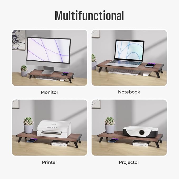 loukin Monitor Stand Riser for Desk, 22.4" × 8.2" Computer Stand, Brown | Supports 22 lb, No Installation Required, Water-Resistant Surface, Fits Laptops and Printers, Ergonomic Design - Image 6