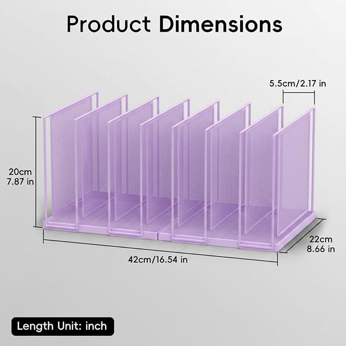 File Organizer for Desk, 7-Section Vertical File Sorter, Paper Holder Organizer Standing Metal File Folder for Office Home Classroom, Purple - Image 3