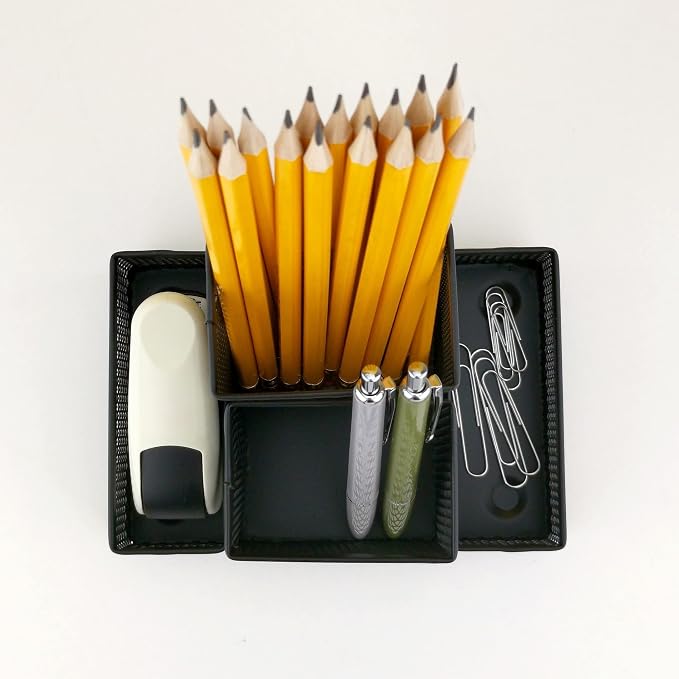 D.RECT KOMO 4-Compartment Metal Mesh Desk Organizer – Multifunctional Pen & Office Supply Holder, Durable & Compact, Black - Image 3