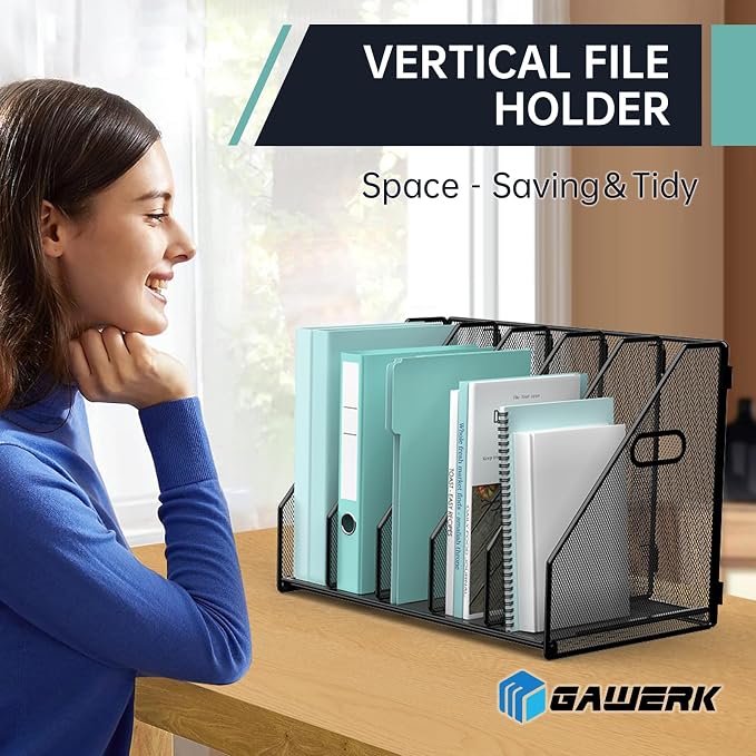 Gawerk 2 Pack Desktop File Magazine Folder Holder 5 Vertical Compartments, Desk Organizer Vertical Magazine Folder Organize with Side Handles, for Office Home School, Black - Image 6