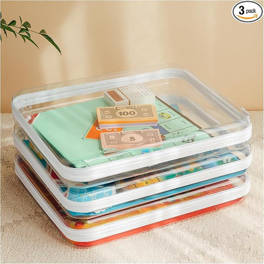 CoiiJoii Board Game Storage,Extra Large Clear Hard Shell Case with Zipper, 3 Packs Board Game Organizer and Storage for Games Puzzle Magazine A4 Paper Craft Hobby Art Supplies by CoiiJoii