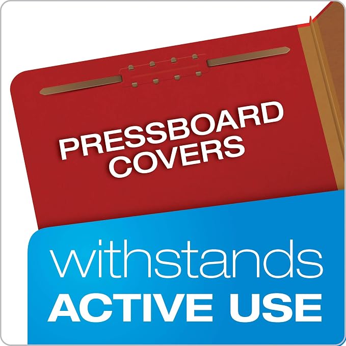 Pendaflex Pressboard Classification File Folders, 3 Dividers, 2" Embedded Fasteners, 2/5 Tab Cut, Letter Size, Bright Red, Box of 10 - Image 6