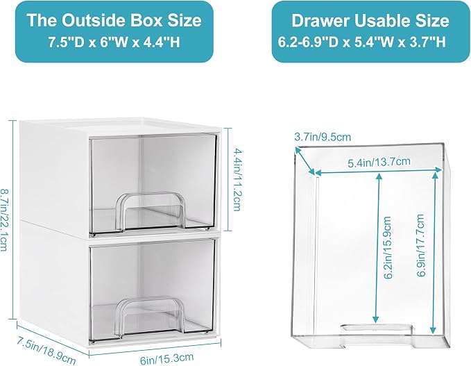 Vtopmart 4 Pack Small Stackable Storage Drawers, White | Bathroom Makeup Accessories Organizer, Plastic Bins For Desk, Vanity, Undersink, Medicine Cabinet ,Home Organization - Image 3
