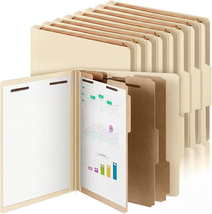 AmazingSpark 24 Pcs Classification Folder Letter Size Bulk 3 Divider Pressboard File Folder with Expansion 2 Prong Fastener Heavy Duty Office File Organizer for School Medical Document(Beige) by Unknown
