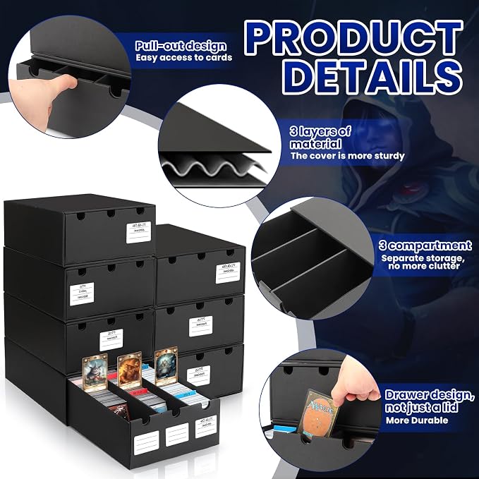 AOBOPLE Trading Card Storage Box,21000+ Cardboard Sports Card Boxes | Bulk Card Boxes with 72 Card Dividers,Labels +Tape,Stackable,Card Organizer for MTG TCG PTCG Sport Cards - Image 4