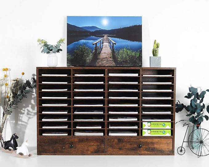 Mail Sorter Organizer, Wood Literature Organizer, Student Mailbox for Classroom, Desktop Bill Paper Organizer for Office Home School, 38 Compartments, Antique Brown - Image 5