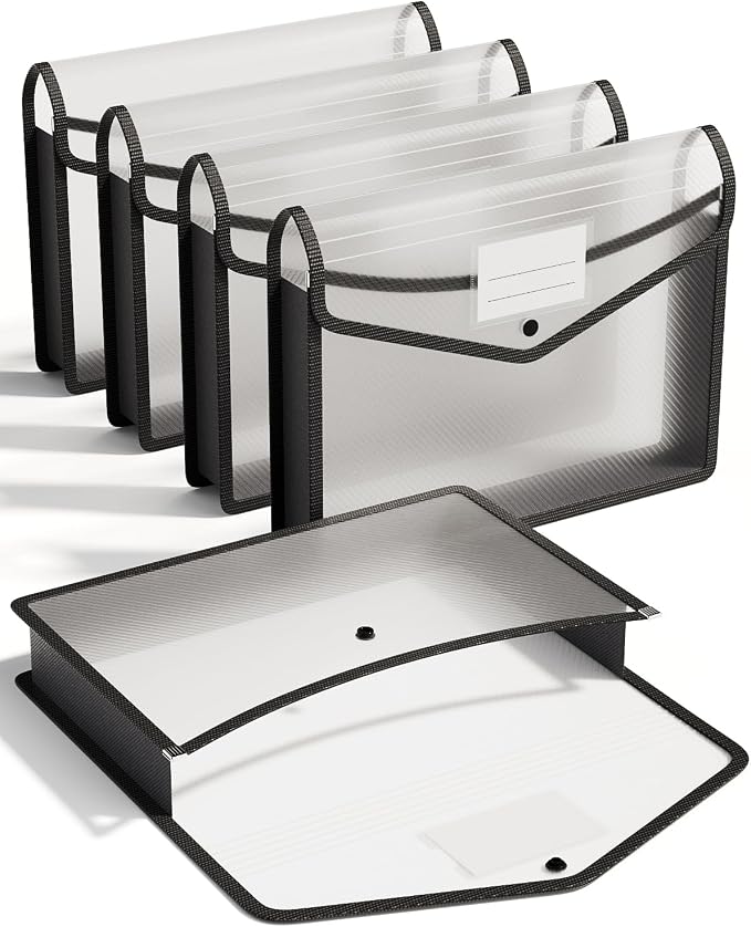 ThinkTex Plastic Expanding File Folder, Transparent envelopes with Snap | No Dividers, Large Capacity, Fit Letter/A4 Size - 5 Packs by ThinkTex