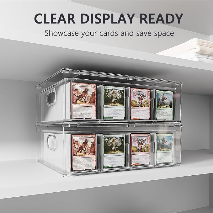 Trading Card Storage Box, Clear Large Storage Organizer Holds 12000 Cards | Pull-Out Drawer with Foam Inserts, 4-Row or 12-Grid Layout and Front Display Case for TCG, MTG and Sports Cards (4-Pack) - Image 4