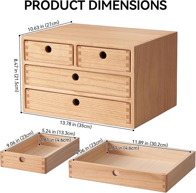 KIRIGEN Wood Desk Organizer with 4 Drawers, Desktop Storage, Natural 34-NA | 3-Tier Solid Wood Cabinet Holds Letter-Size Paper, Mail, Makeup, Crafts, and Home Office Supplies, Fully Assembled - Image 3