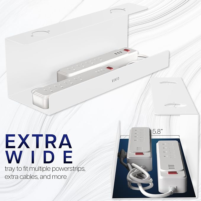 VIVO 2 Pack White 17 inch Extra Deep Cable Management Tray, DESK-AC16-2CW | Set of 2, Under Desk, Low Profile Power Strip Holder, Cord Organizer, Wire Tamer Steel Rack, Home Office, Holds 11 lbs each - Image 5