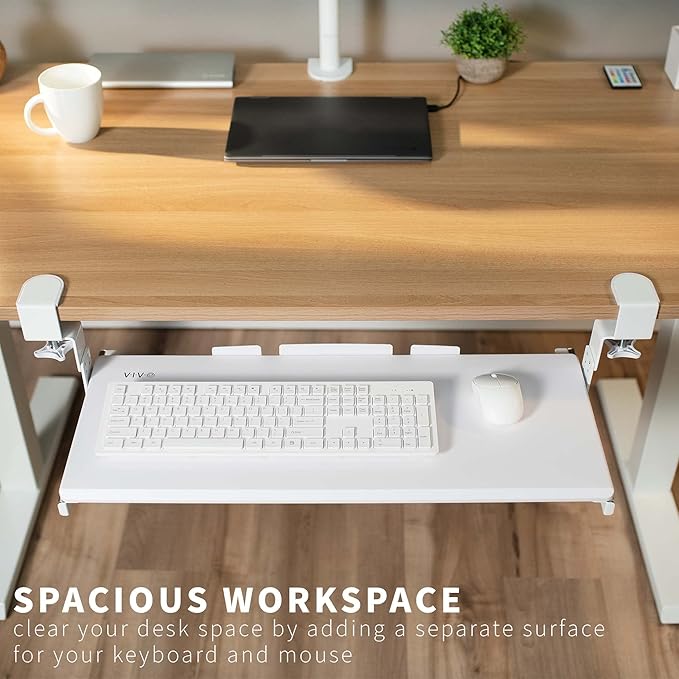 VIVO Large Height Adjustable Under Desk Keyboard Tray, C-clamp Mount System, 27 (33 Including Clamps) x 11 inch Slide-Out Platform for Typing, White, MOUNT-KB05HW - Image 2