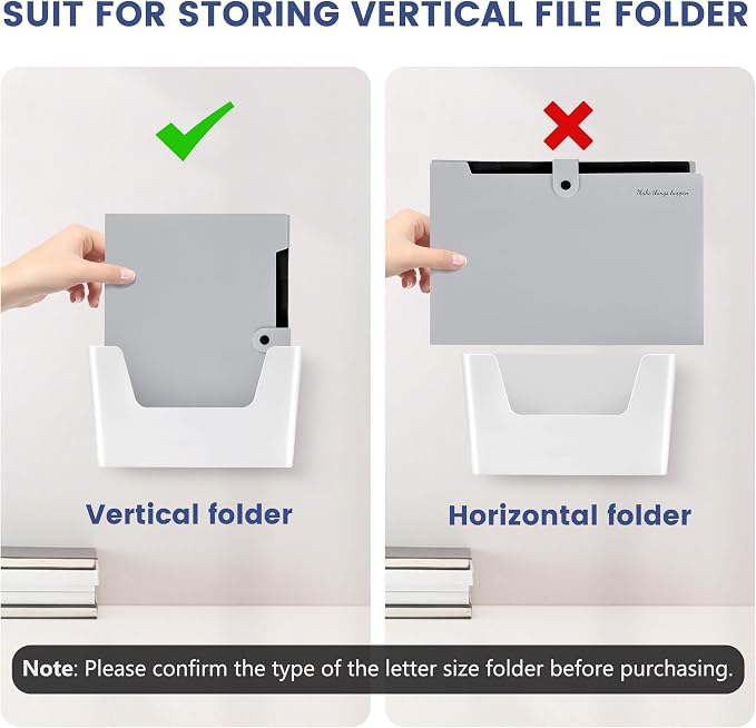 JOMOLA No Drilling File Holder 2 Pack Mail Organizer Wall Mount File Organizer Holder Office Wall Hanging Files Magazines Organizer Plastic Door Mount Wall Pocket with Adhesive Pad, White Color - Image 7