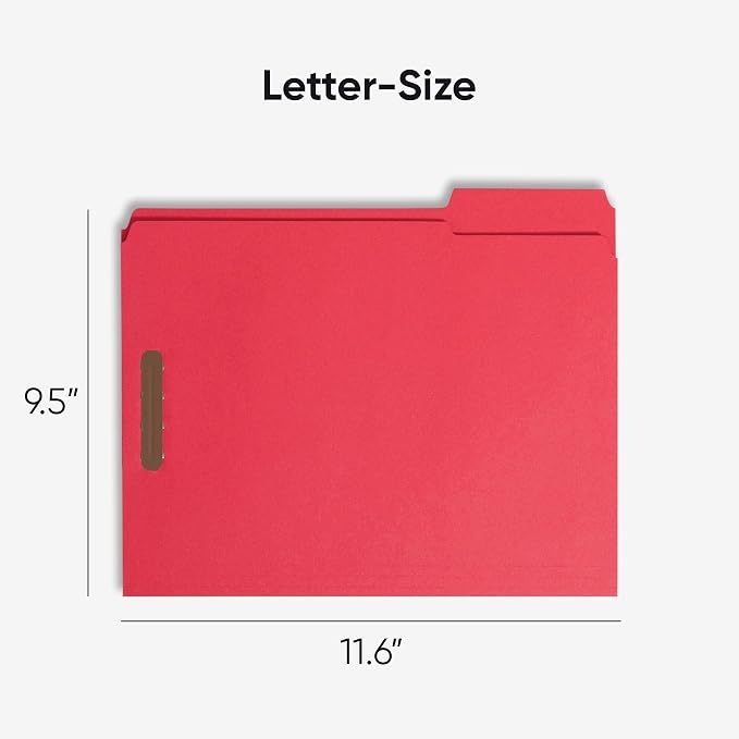 Smead Fastener File Folders, Reinforced 1/3-Cut Tabs, 2 Fasteners, Letter Size, Red, 50 per Box (12740) - Image 3