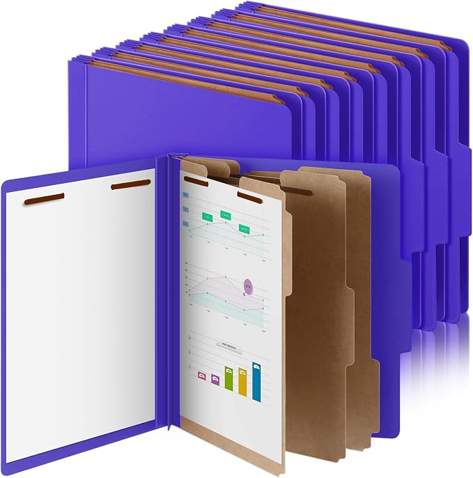 Skyygemm 12 Pcs Classification Folder Letter Size, 3 Divider File,Purple | Back to School Folder Supplies, Pressboard File with Fastener, Expanding Organizer Bulk for Teacher, Office, Employee, Staff by Skyygemm