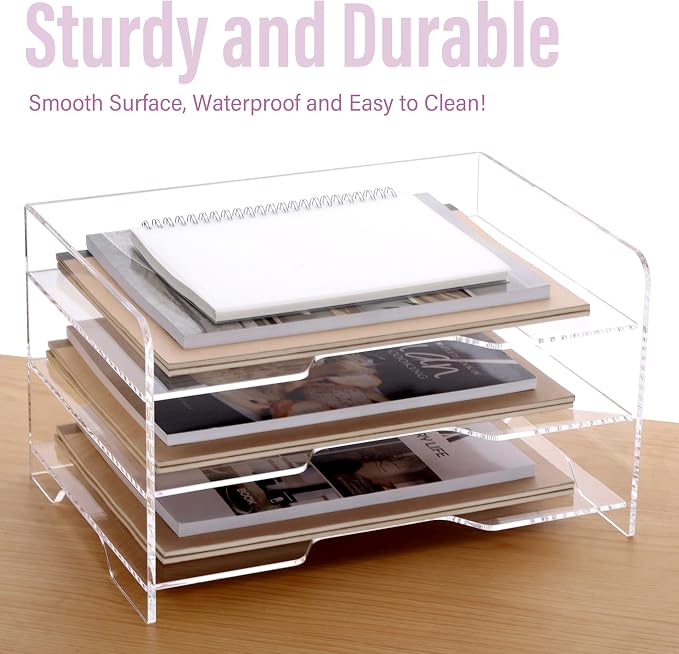 SANRUI Acrylic Paper Organizer Letter Tray for Desk, 3 Tier Enlarged File Sorter,Clear File Holder Desktop Shelf Document Storage for School Office Home - Image 6