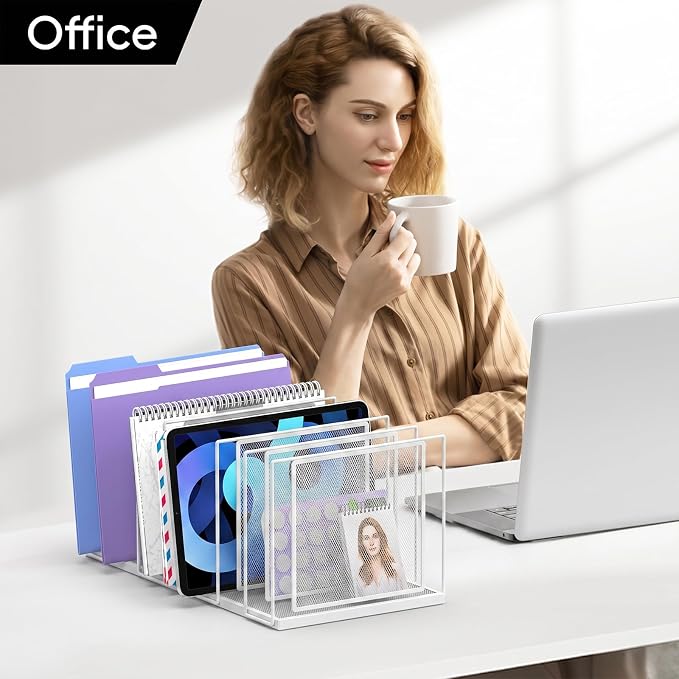 File Organizer for Desk, 7-Section Vertical File Sorter, Paper Holder Organizer Standing Metal File Folder for Office Home Classroom, White - Image 8