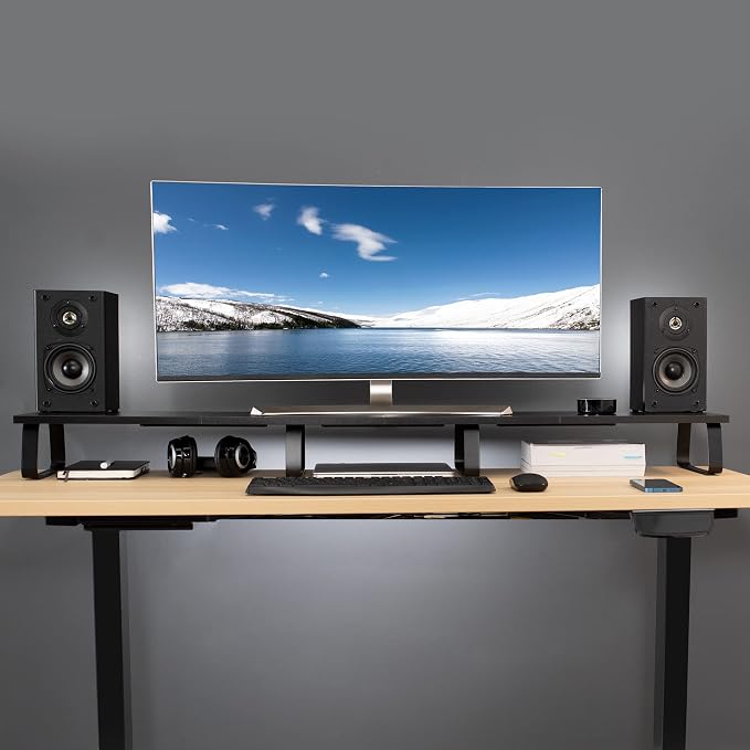 VIVO 55 inch Extra Long Monitor Stand, Wood & Steel Desktop Riser, Multi Screen, TV, Keyboard, Laptop, Ergonomic Desk and Tabletop Organizer, Black, STAND-V000D5 - Image 8