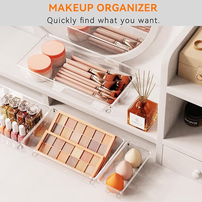 21 Pack Large Clear Plastic Drawer Organizer Trays | BPA-Free Acrylic Organizer Bins for Large Kitchen Utensils, Bathroom, Makeup, Jewelries, Office Desk, School Supplies, Perfume - Image 5