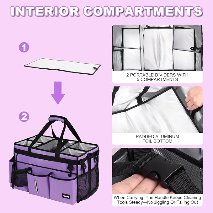Extra-Large Cleaning Caddy Bag With Detachable Divider,Cleaning Caddy For Cleaning Supplies Cleaning Supply Caddy With Adjustable Shoulder Strap & Waist Belt For Cleaners - Image 5