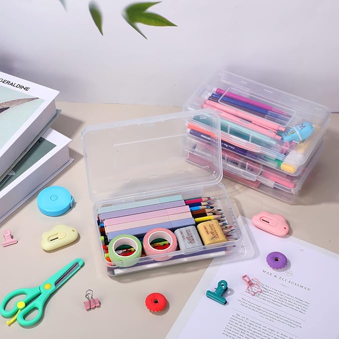 Leelosp 12 Pack Clear Pencil Boxes for School Bulk, Large Plastic Pencil Case with Lid, Stackable Hard Crayon Storage Box for Classroom Kids, Desk Drawer Organizer for Office Home(Clear) - Image 4