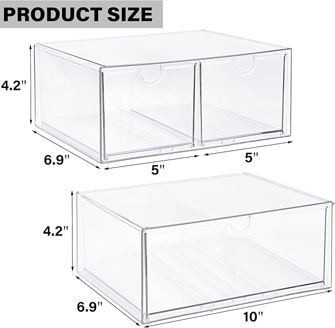 Prsildan Acrylic Drawer Makeup Organizer with 3 Drawers, Clear Stackable Storage for Baby Bottles, Craft, Jewelry & Hair Accessories, Multi-Use for Vanity, Countertop, Office Desk Organization - Image 3