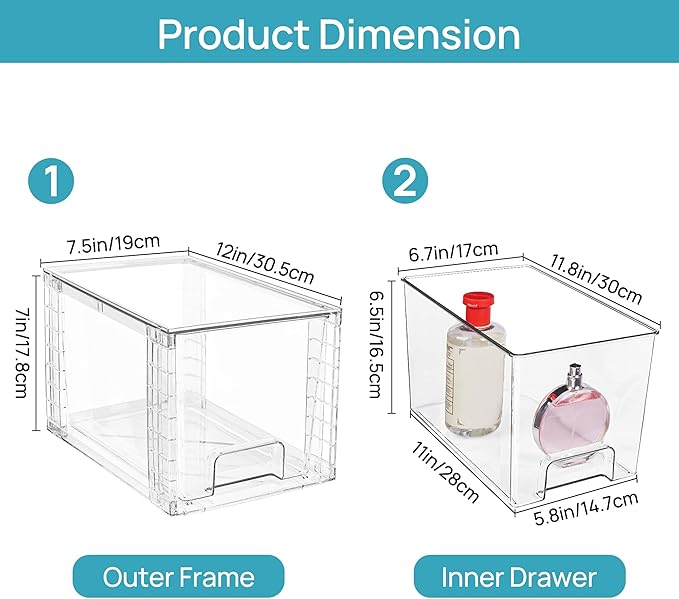 Vtopmart 2 Pack Large Stackable Storage Drawers, Clear | Easily Assemble Acrylic, Bathroom Closet Undersink Organizers, Plastic Bins for Kitchen Cabinets, Pantry, Makeup, Medicine - Image 3
