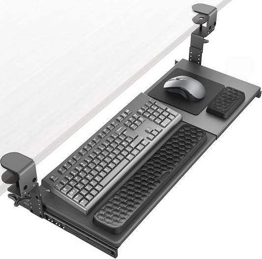 VIVO Large Height and Width Adjustable Under Desk Keyboard Tray, C-clamp Mount System, 22.5” to 30” (28.5” to 36” Including Clamps) x 11 inch Slide-Out Platform for Typing, Black, Mount-KBST1 by Unknown